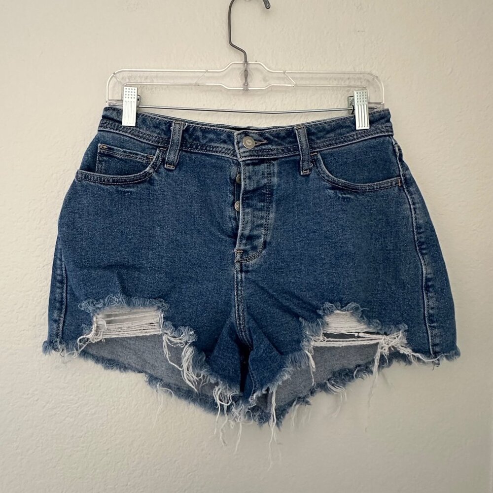 Hollister Denim Curvy High Rise Mom Short Vintage Stretch Distress Blue 29